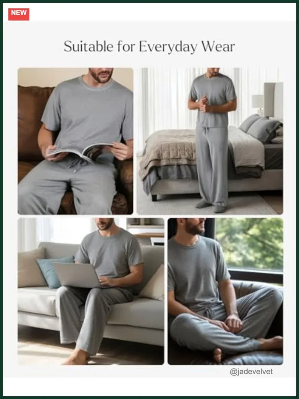 Men's Modal Pajama Set Short Sleeve Crewneck Lounge Set with Pockets